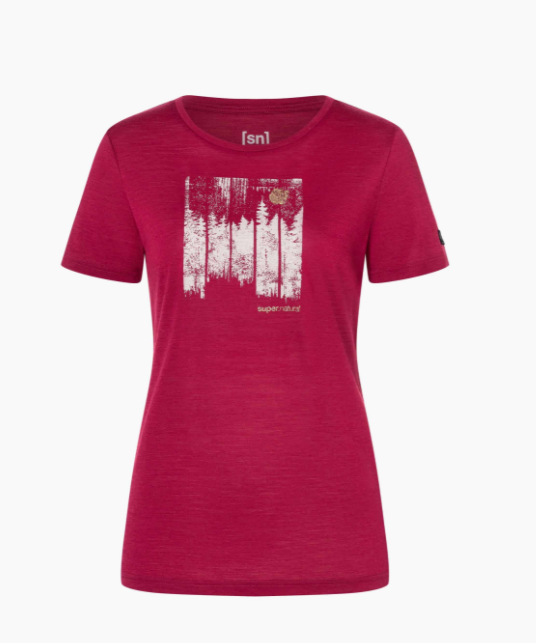 super.natural W WONDER WALD TEE, Beet Red/Various, L