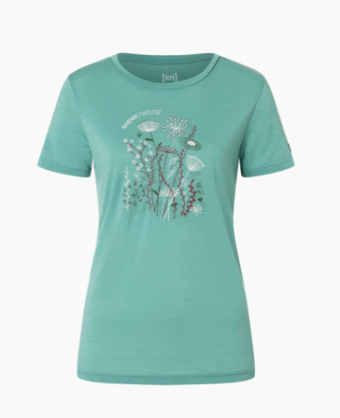 super.natural W ROCK FLOWERS TEE, Lagoon Green/Various