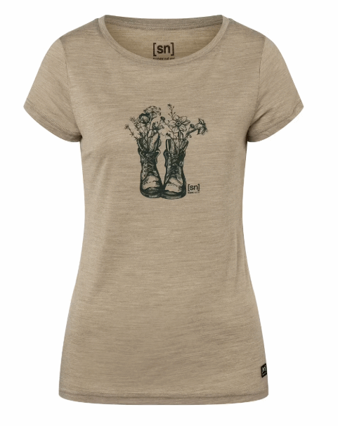 Super Natural W BLOOMING BOOTS TEE, seneca rock melange/sea moss, S